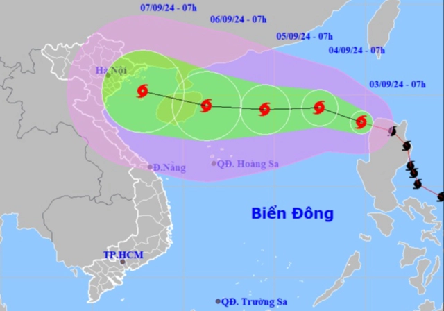 Siêu Bão Yagi chuyển bị giật cấp 13 có thể đạt cấp 16 đang di chuyển vào đất liền